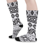 Dark Grey Aztec Pattern Print Long Socks