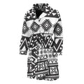 Dark Grey Aztec Pattern Print Men's Bathrobe