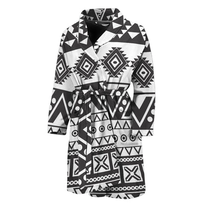 Dark Grey Aztec Pattern Print Men's Bathrobe