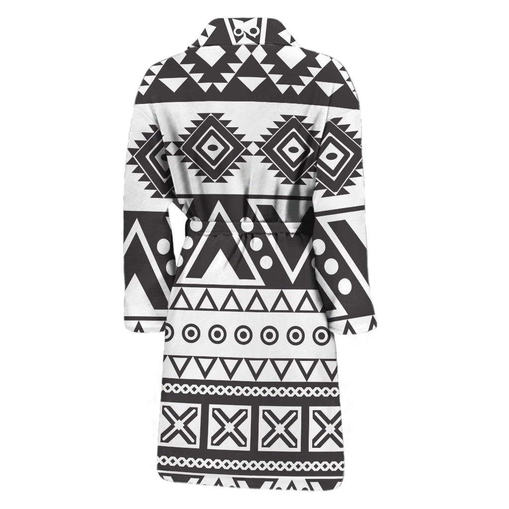 Dark Grey Aztec Pattern Print Men's Bathrobe