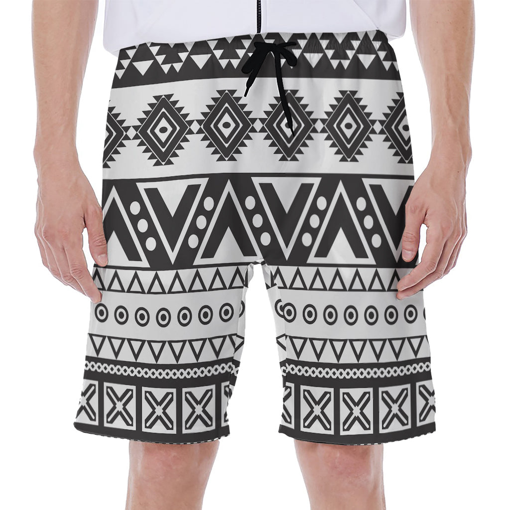 Dark Grey Aztec Pattern Print Men's Beach Shorts