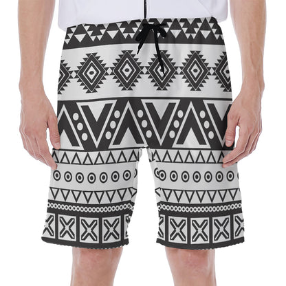 Dark Grey Aztec Pattern Print Men's Beach Shorts