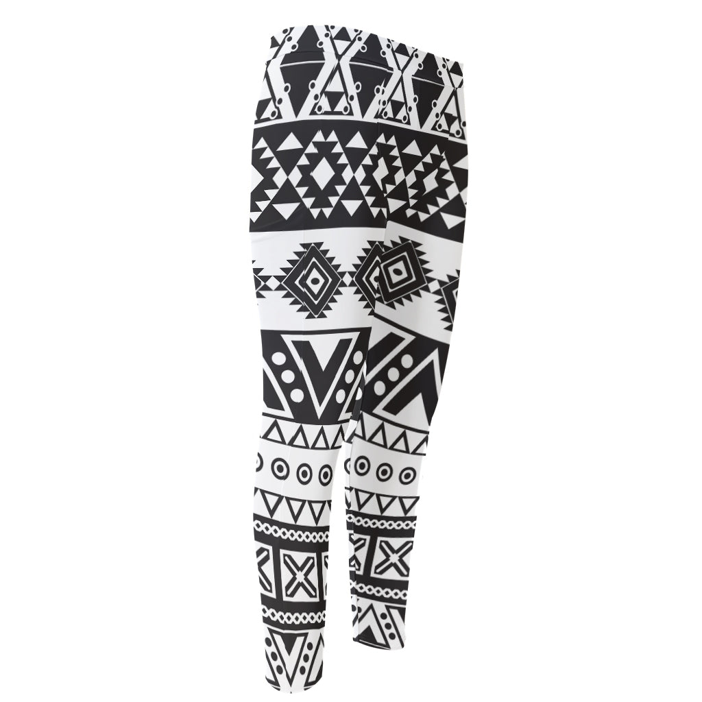 Dark Grey Aztec Pattern Print Men's Compression Pants