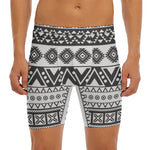 Dark Grey Aztec Pattern Print Men's Long Boxer Briefs
