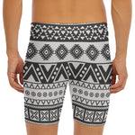 Dark Grey Aztec Pattern Print Men's Long Boxer Briefs