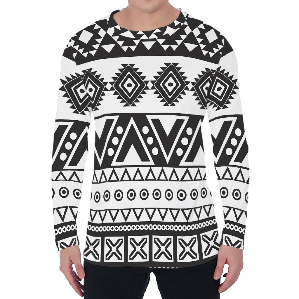 Dark Grey Aztec Pattern Print Men's Long Sleeve T-Shirt