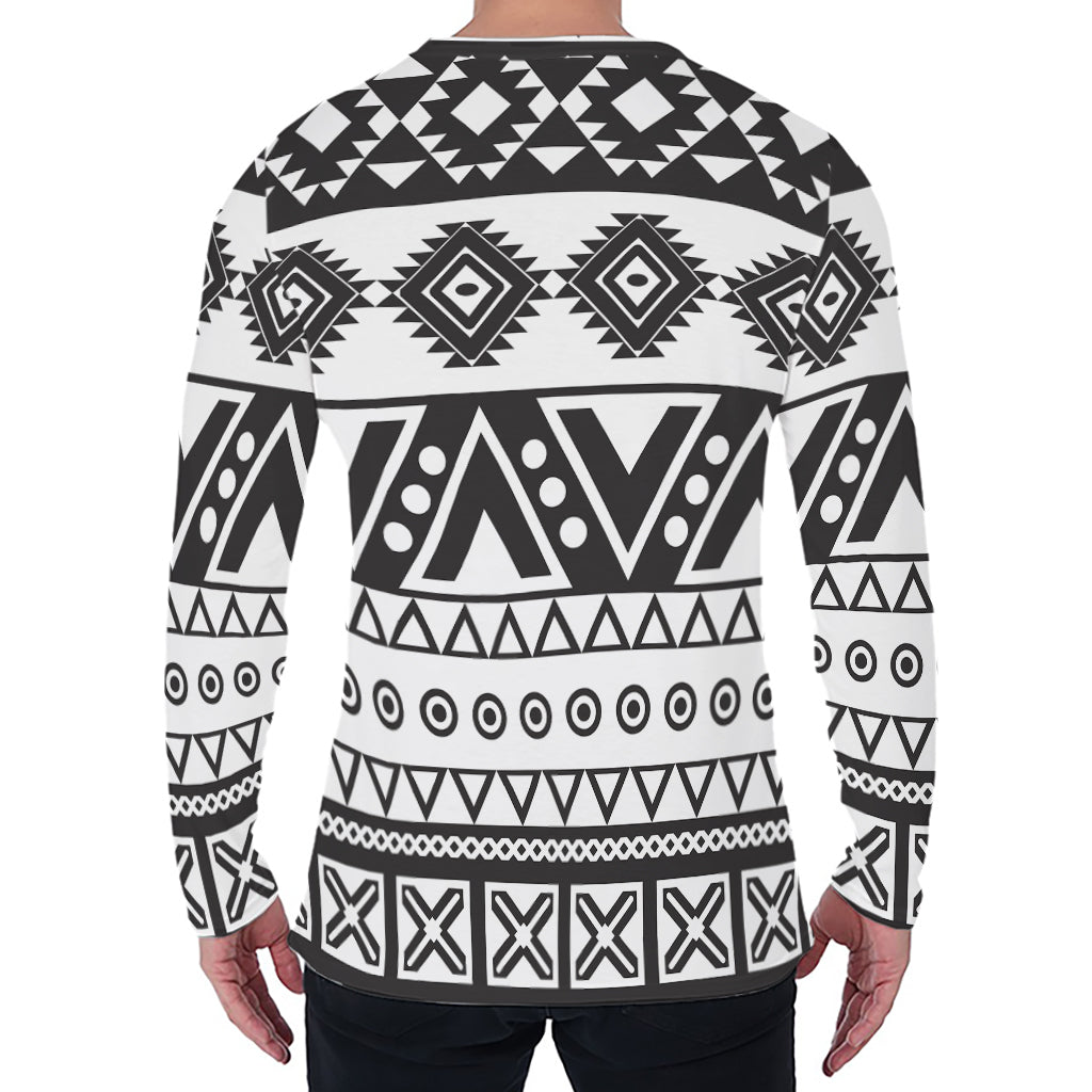 Dark Grey Aztec Pattern Print Men's Long Sleeve T-Shirt