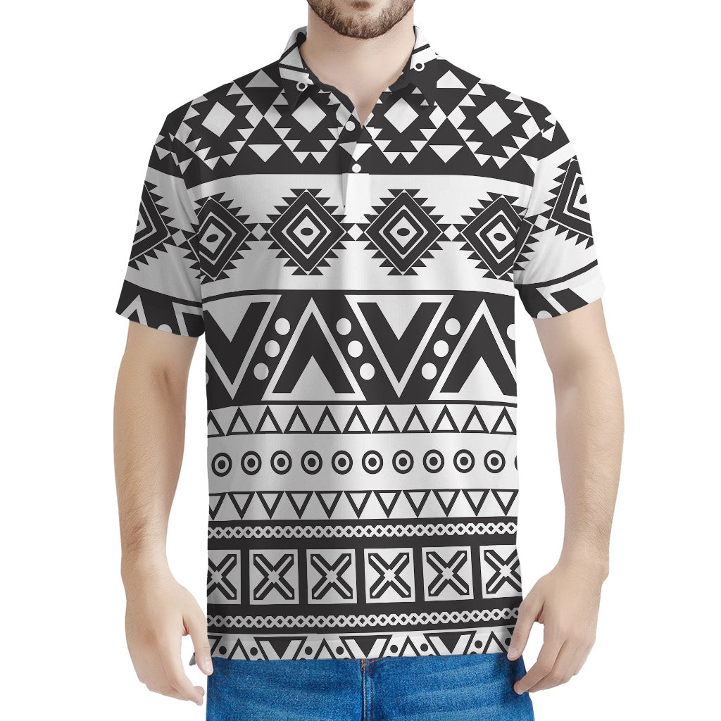 Dark Grey Aztec Pattern Print Men's Polo Shirt