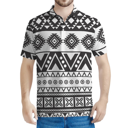 Dark Grey Aztec Pattern Print Men's Polo Shirt