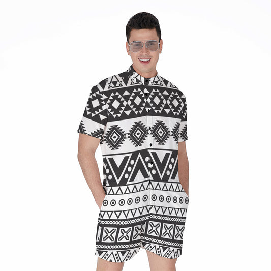 Dark Grey Aztec Pattern Print Men's Rompers