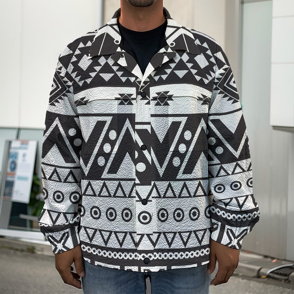 Dark Grey Aztec Pattern Print Men's Shirt Jacket