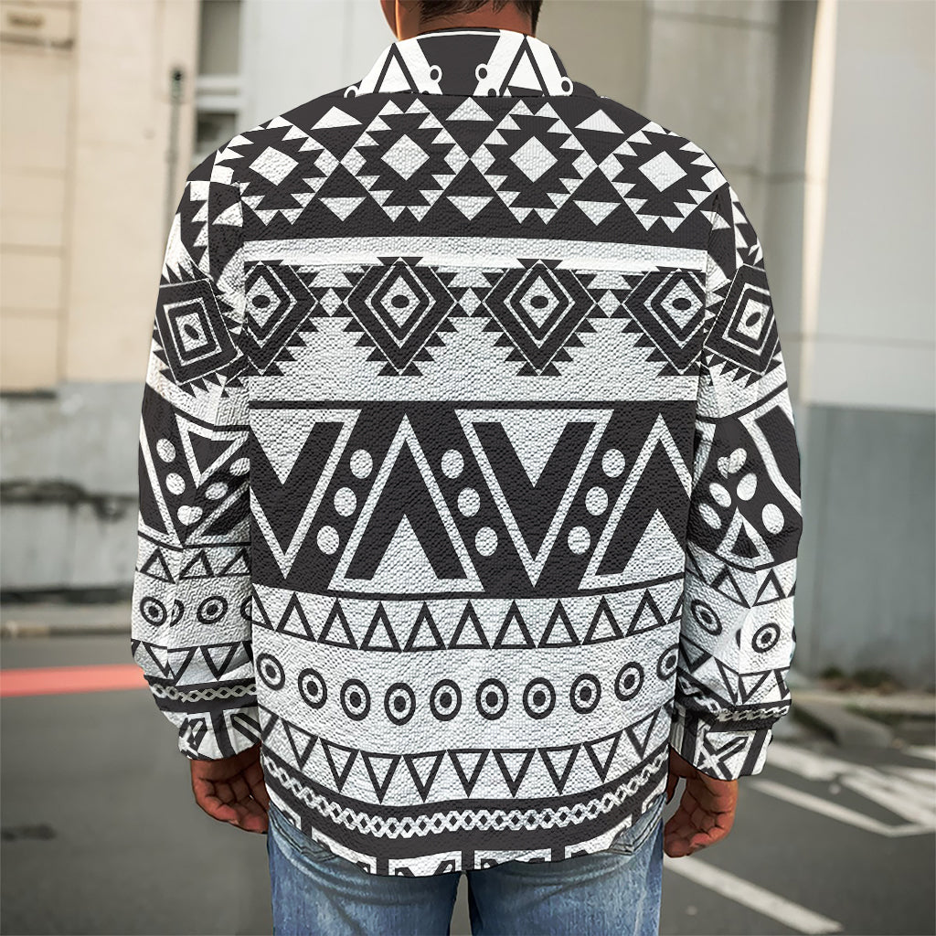 Dark Grey Aztec Pattern Print Men's Shirt Jacket