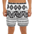 Dark Grey Aztec Pattern Print Men's Split Running Shorts