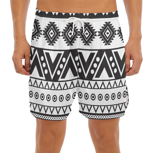 Dark Grey Aztec Pattern Print Men's Split Running Shorts