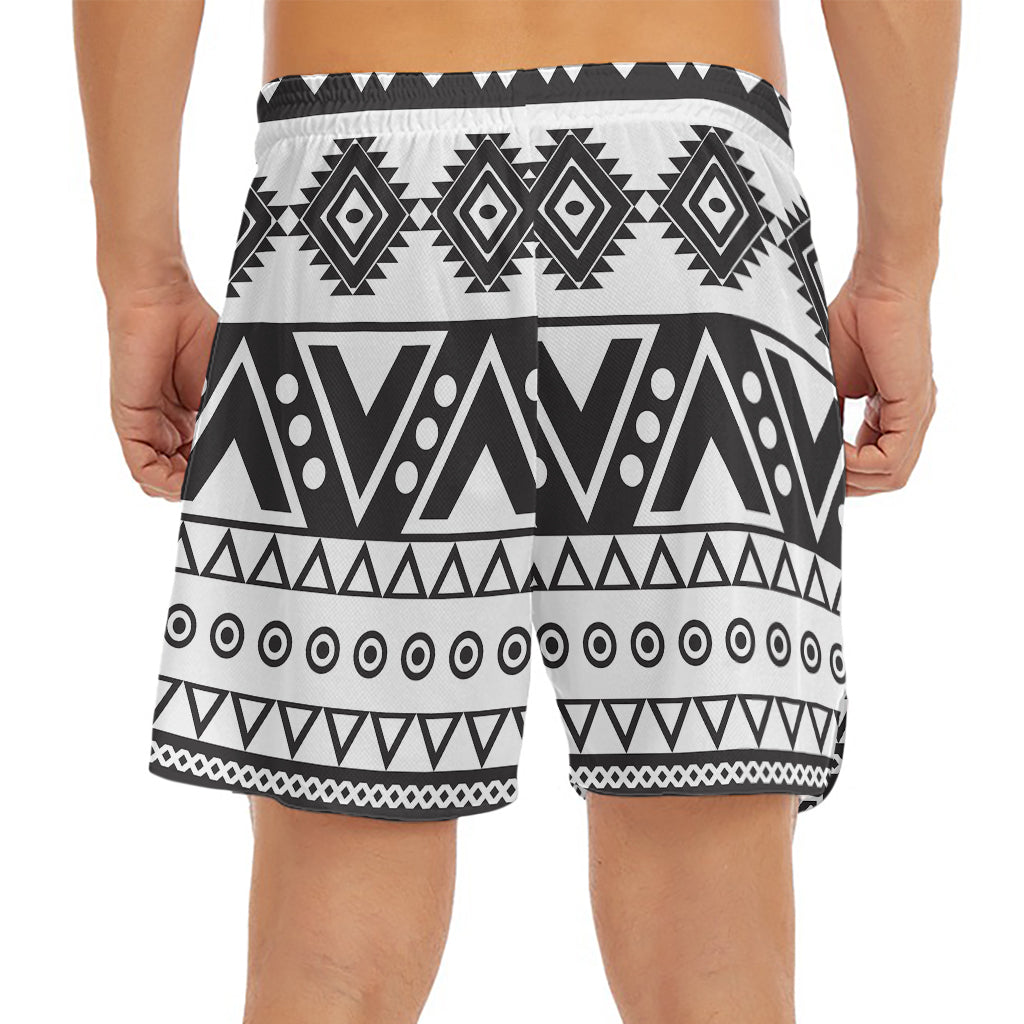 Dark Grey Aztec Pattern Print Men's Split Running Shorts