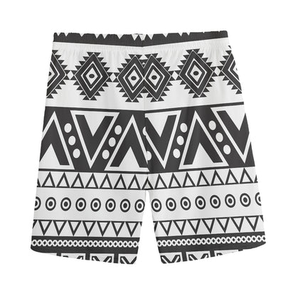 Dark Grey Aztec Pattern Print Men's Sports Shorts