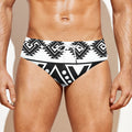 Dark Grey Aztec Pattern Print Men's Swim Briefs
