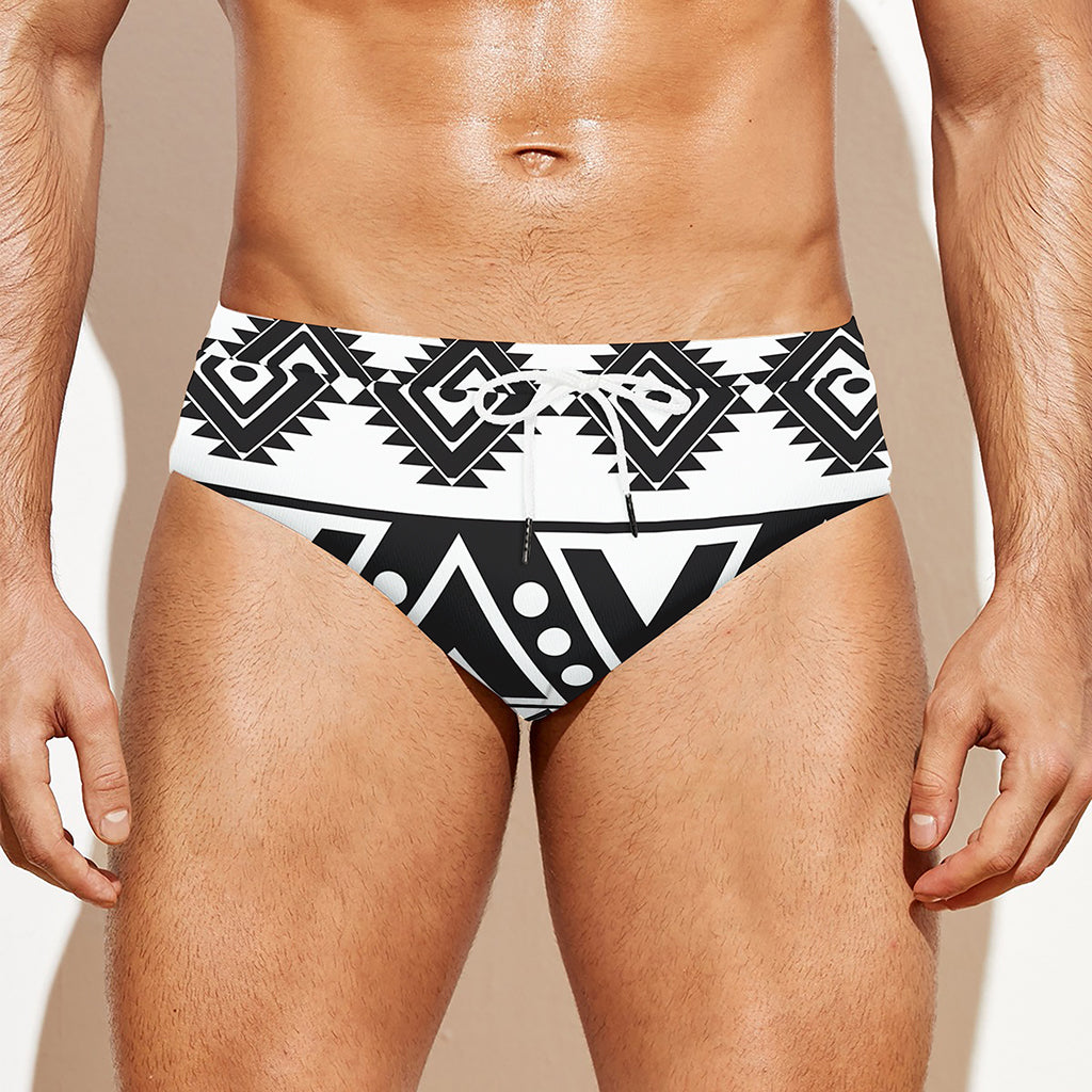 Dark Grey Aztec Pattern Print Men's Swim Briefs