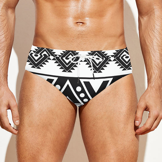 Dark Grey Aztec Pattern Print Men's Swim Briefs