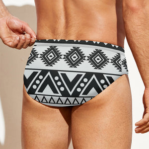 Dark Grey Aztec Pattern Print Men's Swim Briefs