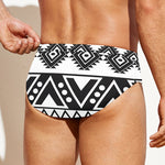 Dark Grey Aztec Pattern Print Men's Swim Briefs