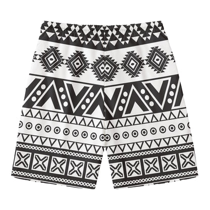 Dark Grey Aztec Pattern Print Men's Swim Trunks