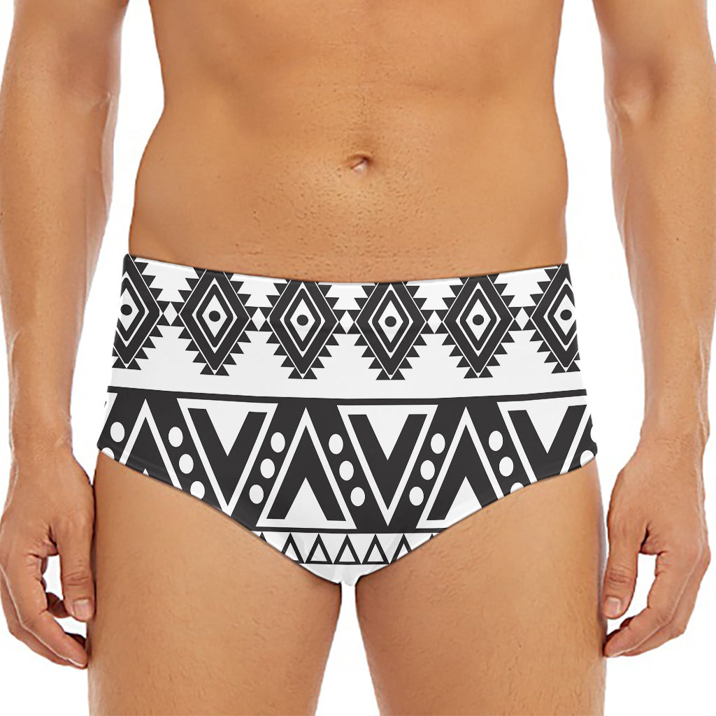Dark Grey Aztec Pattern Print Men's Triangle Swim Briefs
