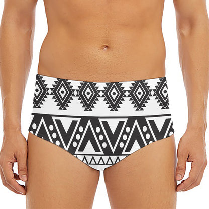 Dark Grey Aztec Pattern Print Men's Triangle Swim Briefs