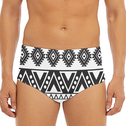 Dark Grey Aztec Pattern Print Men's Triangle Swim Briefs