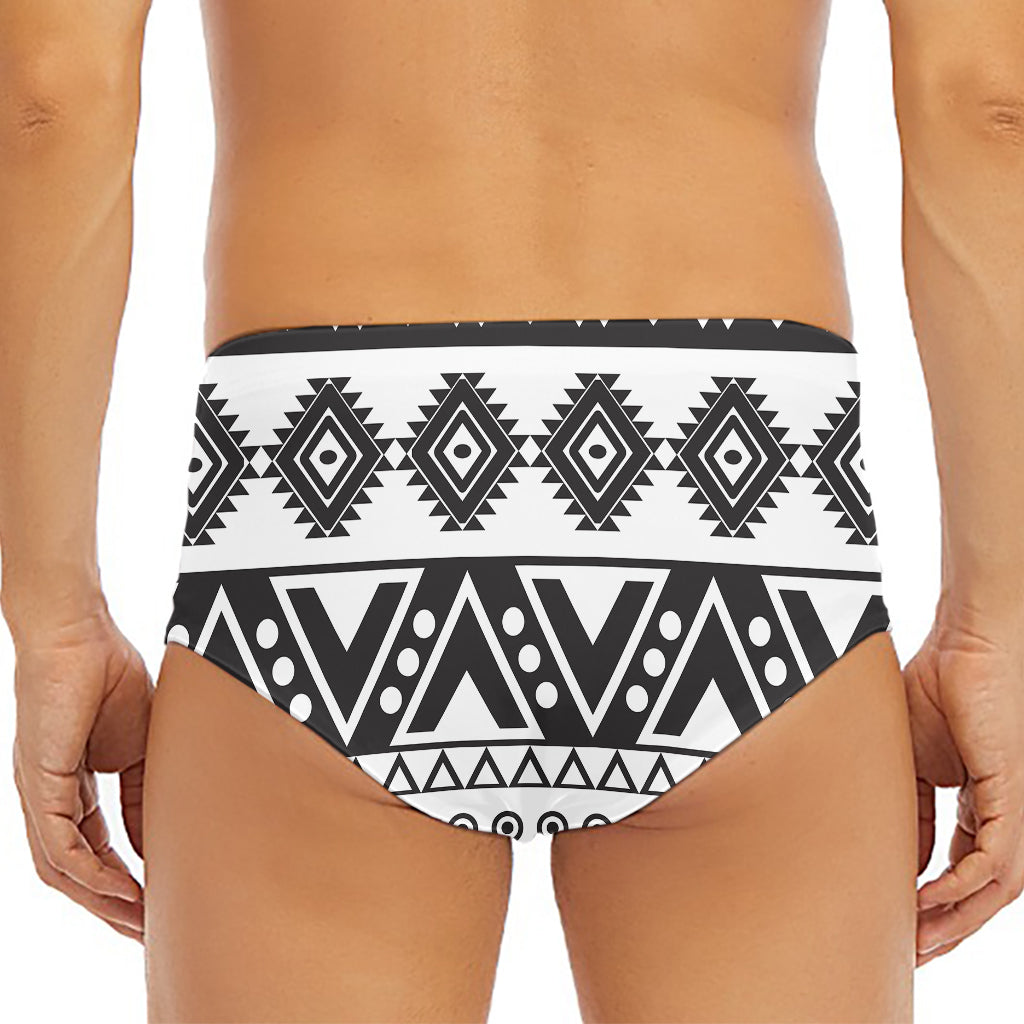 Dark Grey Aztec Pattern Print Men's Triangle Swim Briefs