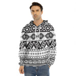 Dark Grey Aztec Pattern Print Men's Velvet Pullover Hoodie