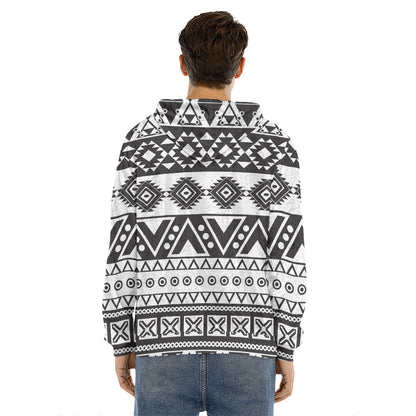 Dark Grey Aztec Pattern Print Men's Velvet Pullover Hoodie