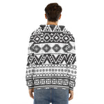 Dark Grey Aztec Pattern Print Men's Velvet Pullover Hoodie