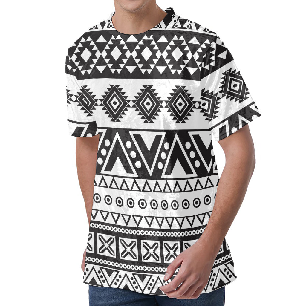 Dark Grey Aztec Pattern Print Men's Velvet T-Shirt
