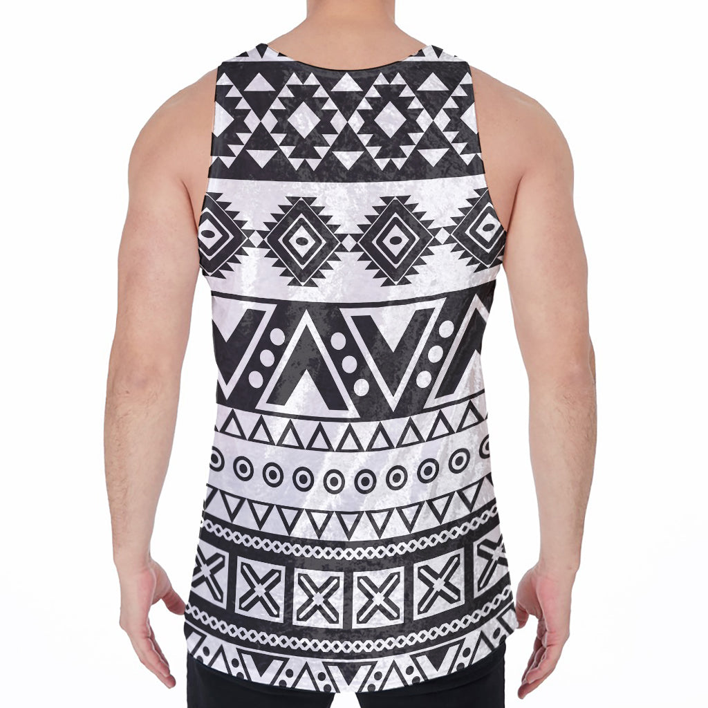 Dark Grey Aztec Pattern Print Men's Velvet Tank Top