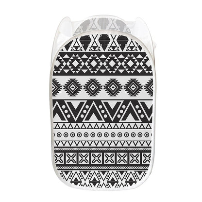 Dark Grey Aztec Pattern Print Mesh Laundry Hamper