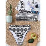 Dark Grey Aztec Pattern Print One Shoulder Bikini Top