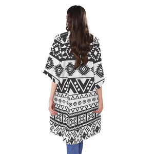 Dark Grey Aztec Pattern Print Open Front Beach Cover Up