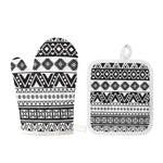 Dark Grey Aztec Pattern Print Oven Mitt And Pot Holder Set