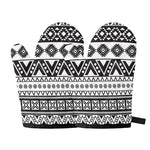 Dark Grey Aztec Pattern Print Oven Mitts