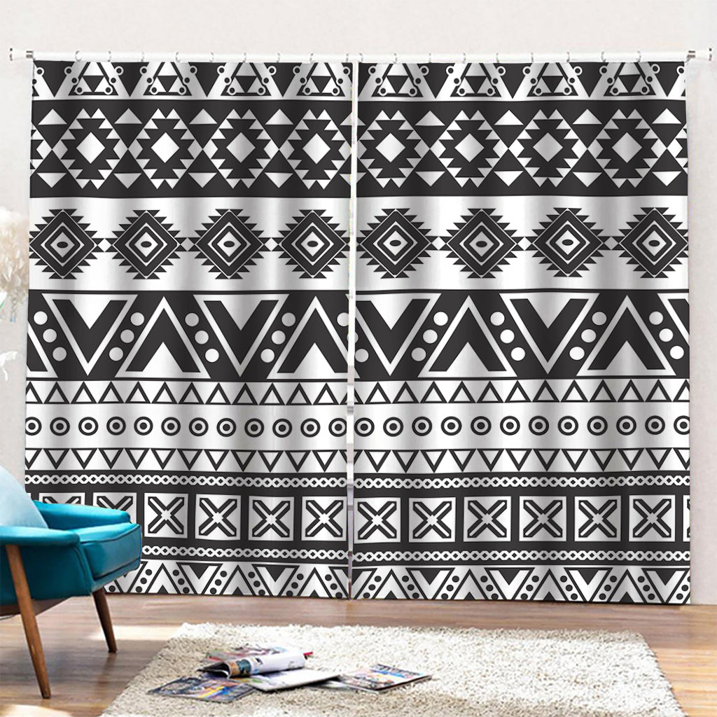 Dark Grey Aztec Pattern Print Pencil Pleat Curtains