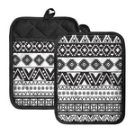 Dark Grey Aztec Pattern Print Pot Holders With Pocket