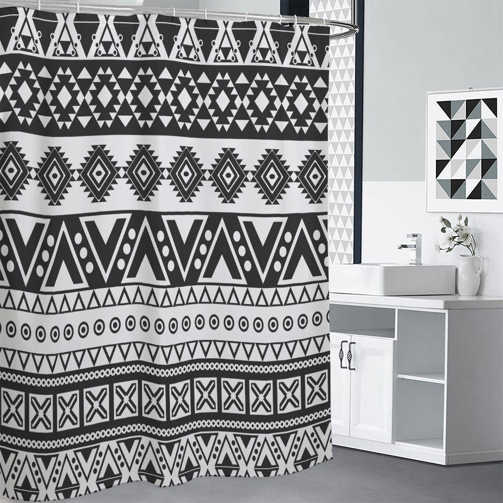 Dark Grey Aztec Pattern Print Premium Shower Curtain