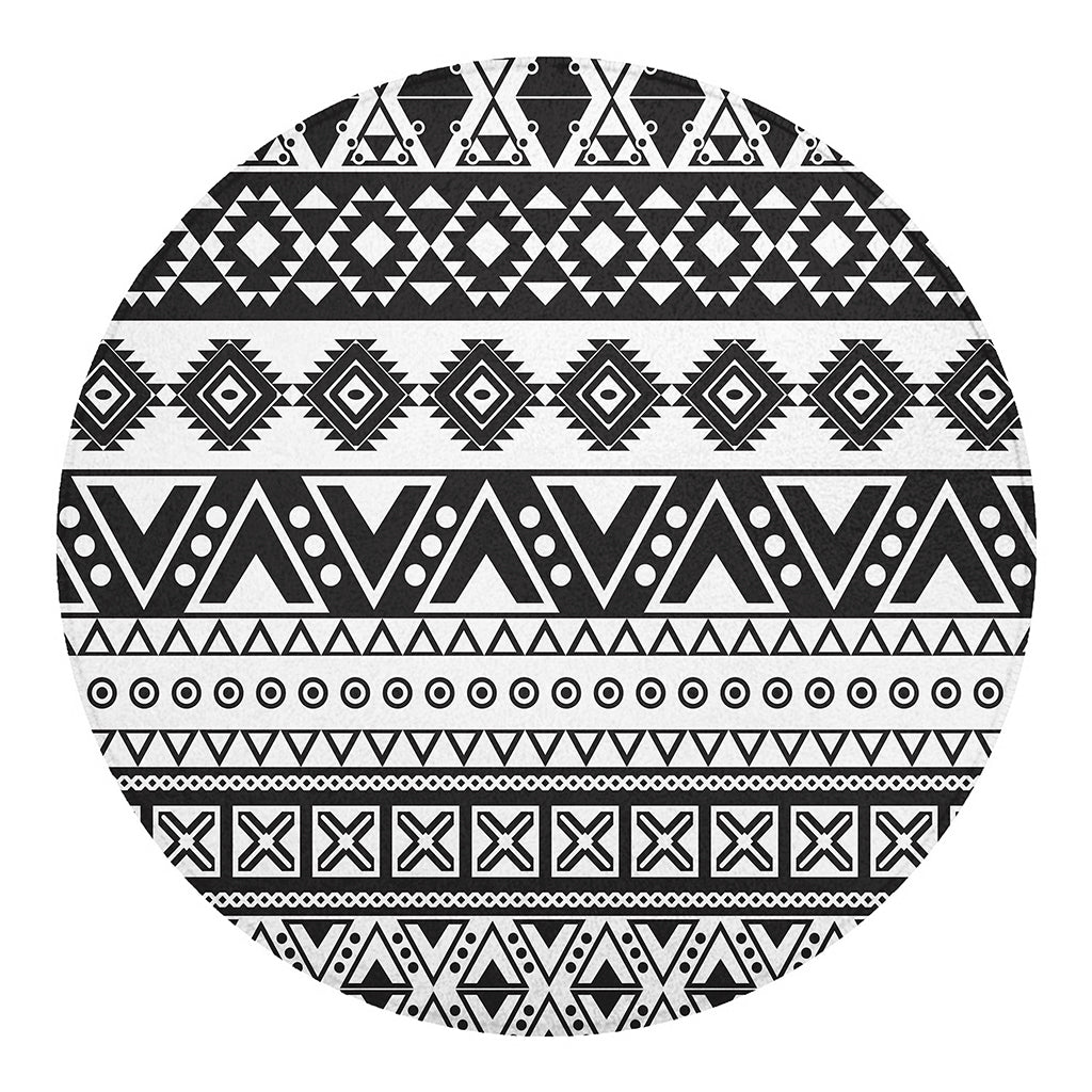 Dark Grey Aztec Pattern Print Round Blanket