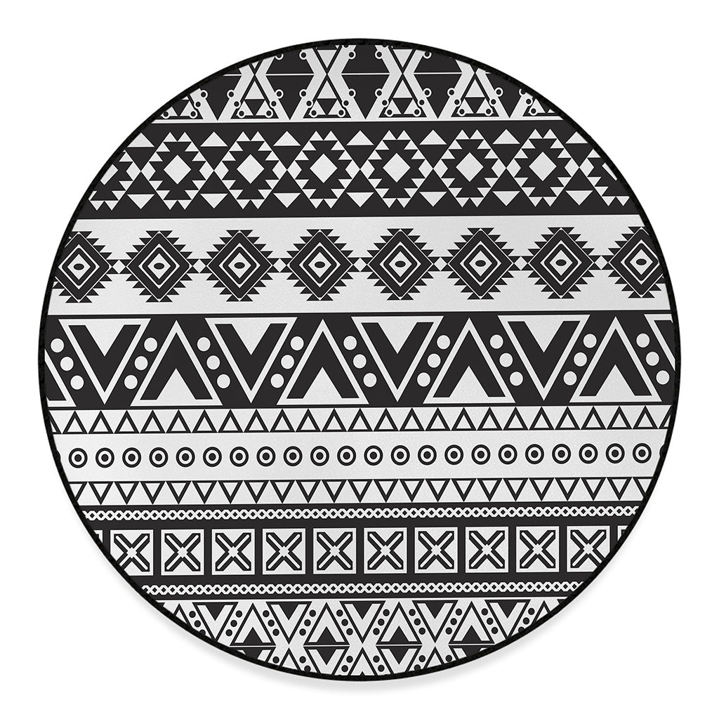 Dark Grey Aztec Pattern Print Round Floor Mat