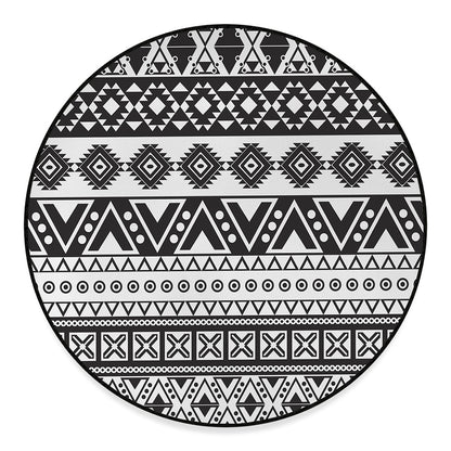 Dark Grey Aztec Pattern Print Round Floor Mat