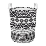 Dark Grey Aztec Pattern Print Round Laundry Basket