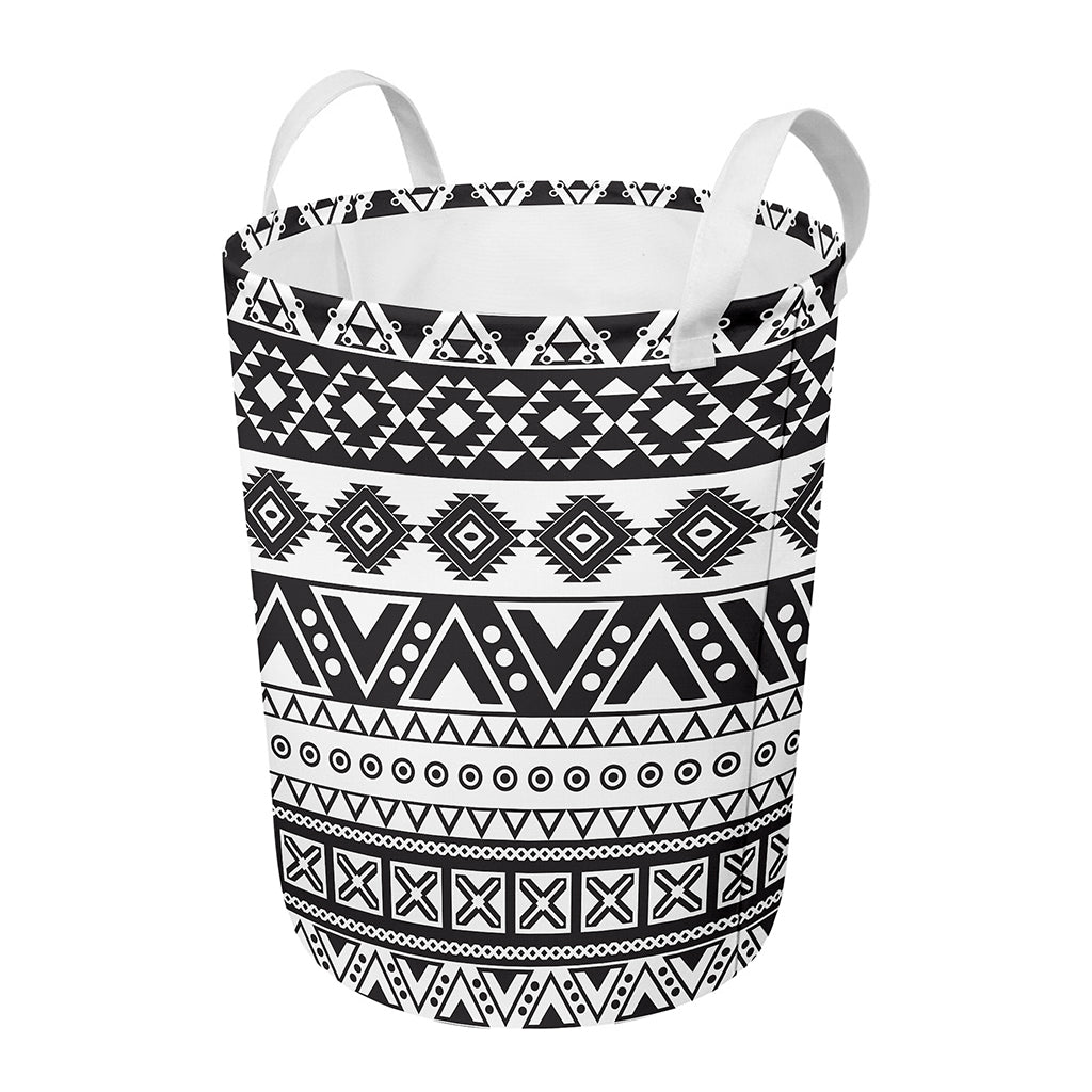Dark Grey Aztec Pattern Print Round Laundry Basket