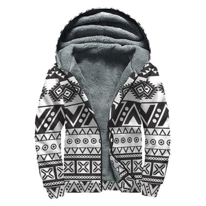 Dark Grey Aztec Pattern Print Sherpa Lined Zip Up Hoodie