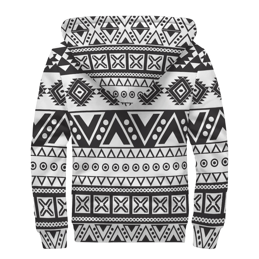 Dark Grey Aztec Pattern Print Sherpa Lined Zip Up Hoodie